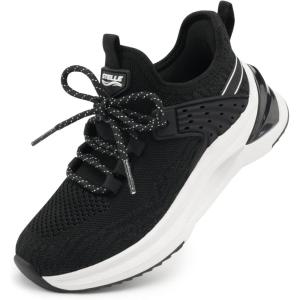 imageSTELLE Girls Tennis Shoes Slipon Kids Sneakers Lightweight Running Shoe Boys Walking Athletic Flats for LittleBig KidsBlack