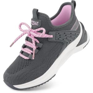 imageSTELLE Girls Tennis Shoes Slipon Kids Sneakers Lightweight Running Shoe Boys Walking Athletic Flats for LittleBig KidsCharcoal