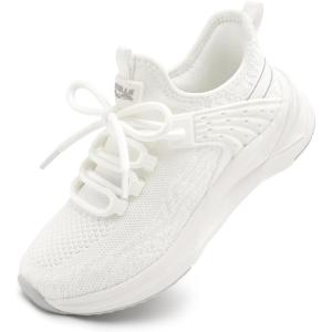 imageSTELLE Girls Tennis Shoes Slipon Kids Sneakers Lightweight Running Shoe Boys Walking Athletic Flats for LittleBig KidsWhite