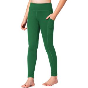 imageStelle Girls Athletic Leggings Kids Dance Running Yoga Pants Workout Active Dance Tights with PocketsEvergreen2 Side Pocket