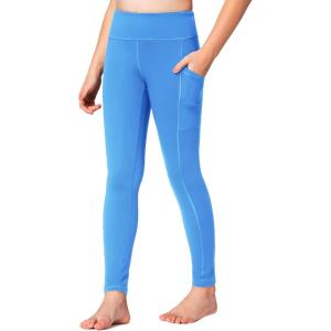 imageStelle Girls Athletic Leggings Kids Dance Running Yoga Pants Workout Active Dance Tights with PocketsVibrant Blue