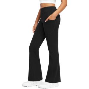 imageStelle Girls Fleece Lined Flare Leggings Kids Bell Bottom with Pockets Warm Winter Athletic Yoga PantsBlack