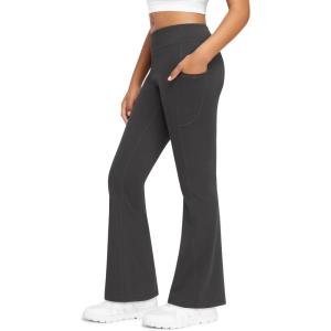 imageStelle Girls Fleece Lined Flare Leggings Kids Bell Bottom with Pockets Warm Winter Athletic Yoga PantsCharcoal