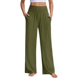 image:imageSTELLE Wide Leg Lounge Pants for Women Comfy High Waisted Yoga Sweatpants Casual Loose Flowy Pants 262830 InseamOlive Green
