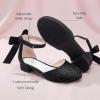 image:imageStelle Girls Dress Shoes Closed Toe Heels Ankle Strap Pumps Sandals Flower Wedding Party Princess Shoes for Toddler Little Big KidBlack Glitter