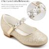image:imageStelle Girls Dress Shoes White Flower Girl Shoe Mary Jane Low Heels for Wedding ToddlerLittleBig KidGoldshiny Strap