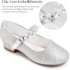 image:imageStelle Girls Dress Shoes White Flower Girl Shoe Mary Jane Low Heels for Wedding ToddlerLittleBig KidSilver2shiny Strap