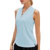 image:imageStelle Womens Wrinkle Resist Golf Shirts UPF 50 Sleeveless Ruffle VNeck Tank Top Tennis Athletic Workout TopLight Blue