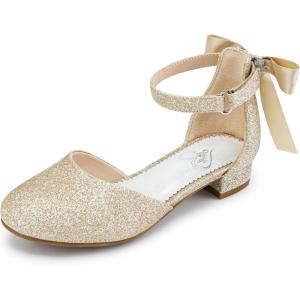 image:imageStelle Girls Dress Shoes Closed Toe Heels Ankle Strap Pumps Sandals Flower Wedding Party Princess Shoes for Toddler Little Big KidGold