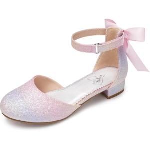 image:imageStelle Girls Dress Shoes Closed Toe Heels Ankle Strap Pumps Sandals Flower Wedding Party Princess Shoes for Toddler Little Big KidRainbow