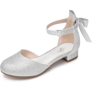 image:imageStelle Girls Dress Shoes Closed Toe Heels Ankle Strap Pumps Sandals Flower Wedding Party Princess Shoes for Toddler Little Big KidSilver