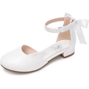image:imageStelle Girls Dress Shoes Closed Toe Heels Ankle Strap Pumps Sandals Flower Wedding Party Princess Shoes for Toddler Little Big KidWhite