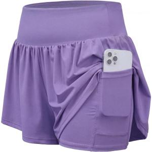 image:imageStelle Women 2 in 1 Running Shorts Flowy Athletic Short High Waisted Workout Tennis Gym Short with Liner PocketsLavender