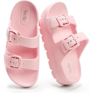image:imageStelle Girls Double Buckle Slide Sandals Boy Slippers Kids Summer Shoes Shower Beach Pool Slip on CloudsPink