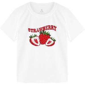 image:imageStelle Girls T Shirts Graphic Tees Short Sleeve Tshirts Crewneck Cute Summer Casual Basic Tops for Kids Teen 415 YearsStrawberrywhite