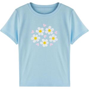 image:imageStelle Girls T Shirts Graphic Tees Short Sleeve Tshirts Crewneck Cute Summer Casual Basic Tops for Kids Teen 415 YearsWhite Bloomblue