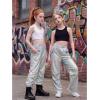 image:imageStelle Girls Metallic Cargo Pants Shiny Hip Hop Dance Joggers Sparkly Stretchy Wide Leg Street Pants for Kids 415 YearsHolograph Silver
