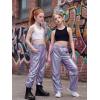 image:imageStelle Girls Metallic Cargo Pants Shiny Hip Hop Dance Joggers Sparkly Stretchy Wide Leg Street Pants for Kids 415 YearsIridescent Purple