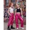 image:imageStelle Girls Metallic Cargo Pants Shiny Hip Hop Dance Joggers Sparkly Stretchy Wide Leg Street Pants for Kids 415 YearsMetal Fuchsia