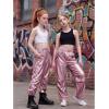 image:imageStelle Girls Metallic Cargo Pants Shiny Hip Hop Dance Joggers Sparkly Stretchy Wide Leg Street Pants for Kids 415 YearsMetal Pink