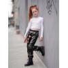 image:imageStelle Girls Metallic Cargo Pants Shiny Hip Hop Dance Joggers Sparkly Stretchy Wide Leg Street Pants for Kids 415 YearsPatent Black