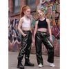 image:imageStelle Girls Metallic Cargo Pants Shiny Hip Hop Dance Joggers Sparkly Stretchy Wide Leg Street Pants for Kids 415 YearsPatent Black