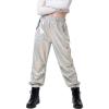 image:imageStelle Girls Metallic Cargo Pants Shiny Hip Hop Dance Joggers Sparkly Stretchy Wide Leg Street Pants for Kids 415 YearsHolograph Silver