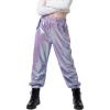 image:imageStelle Girls Metallic Cargo Pants Shiny Hip Hop Dance Joggers Sparkly Stretchy Wide Leg Street Pants for Kids 415 YearsIridescent Purple