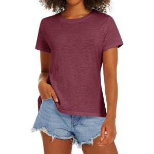 image:imageStelle Women T Shirts Crew Neck Short Sleeve Shirts Soft Summer Classic Fit TeesBurgundy