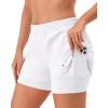 image:imageStelle Women 2 in 1 Running Shorts High Waisted Athletic Shorts Gym Workout Shorts with Liner Zipper PocketsWhite