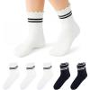 image:imageStelle Girls Socks Ruffle Socks for Girls Cotton Striped Crew Sock Girls Athletic Socks3 Black Stripes2 Black