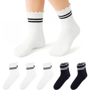 image:imageStelle Girls Socks Ruffle Socks for Girls Cotton Striped Crew Sock Girls Athletic Socks3 Black Stripes2 Black