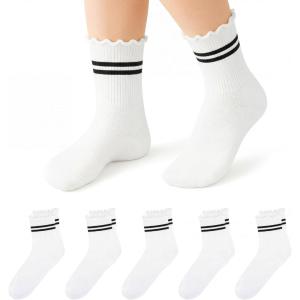 image:imageStelle Girls Socks Ruffle Socks for Girls Cotton Striped Crew Sock Girls Athletic Socks5 Black Stripes