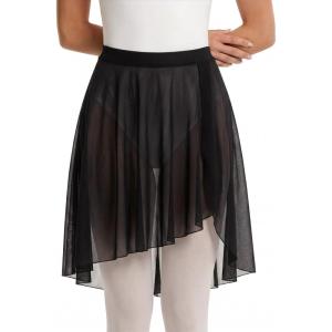 image:imageStelle Womens Ballet Skirt Chiffon Dance Wrap Skirt Mesh Sheer Pull On Elastic Waist High Low Flowy Skirts DancewearBlack