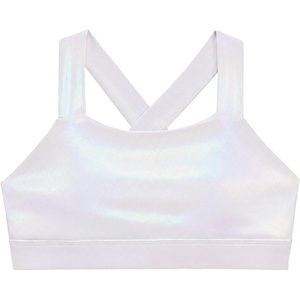 image:imageStelle Girls Shiny Metallic Crop Tank Tops Sparkly Scoop Neck Dance Tops Sleeveless Cross Back Dancewear for Gymnastics PartyWhite