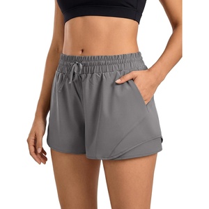 image:imageStelle Women Running Shorts with Pockets High Waisted Drawstring Athletic Workout QuickDry Gym Shorts Mesh LinerSmoke Grey