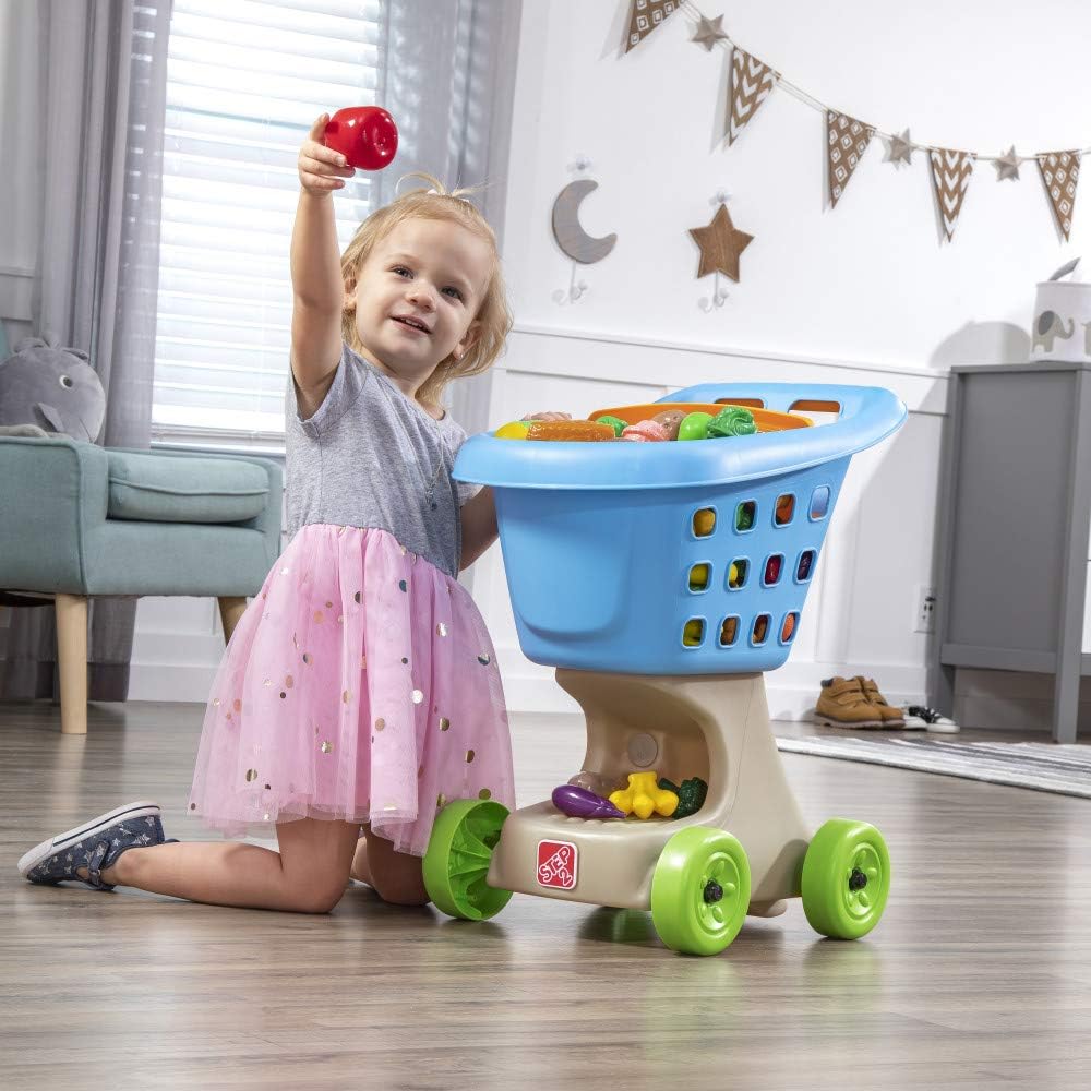 Step2 Little Helper's Shopping Cart for Kids, Grocery Store Pretend Play Toy for Toddlers Ages 2+ Years Old, Durable, Easy Assembly, Bright Colors, Blue