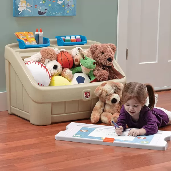 Step2 2-in-1 Toy Box and Easel Lid for Kids, Playroom Storage and Organizer, Lid Coverts to Art Table, Ages 2+ Years Old, Gray
