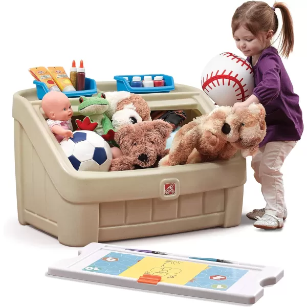 Step2 2-in-1 Toy Box and Easel Lid for Kids, Playroom Storage and Organizer, Lid Coverts to Art Table, Ages 2+ Years Old, Gray