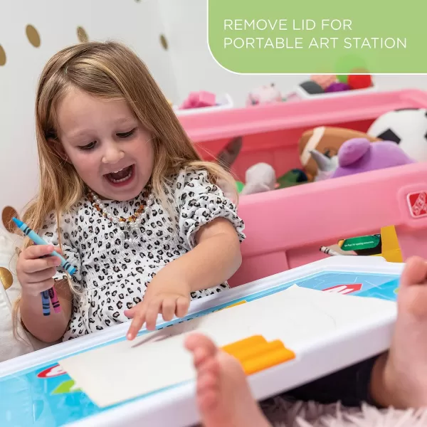 Step2 2-in-1 Toy Box and Easel Lid for Kids, Playroom Storage and Organizer, Lid Coverts to Art Table, Ages 2+ Years Old, Gray