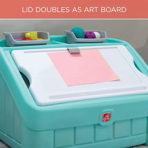 Step2 2-in-1 Toy Box and Easel Lid for Kids, Playroom Storage and Organizer, Lid Coverts to Art Table, Ages 2+ Years Old, Gray