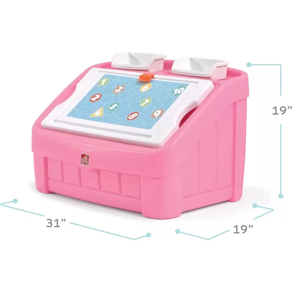Step2 2-in-1 Toy Box and Easel Lid for Kids, Playroom Storage and Organizer, Lid Coverts to Art Table, Ages 2+ Years Old, Gray