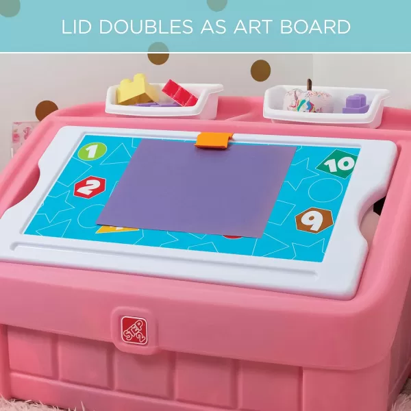 Step2 2-in-1 Toy Box and Easel Lid for Kids, Playroom Storage and Organizer, Lid Coverts to Art Table, Ages 2+ Years Old, Gray