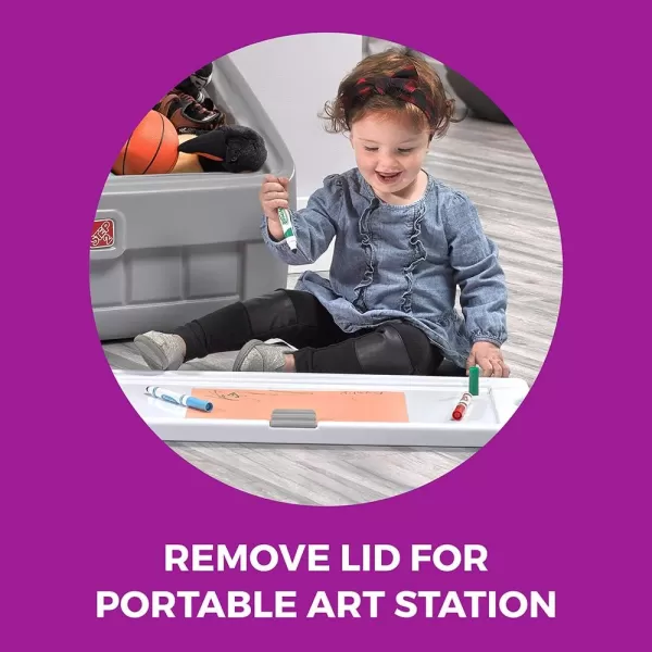 Step2 2-in-1 Toy Box and Easel Lid for Kids, Playroom Storage and Organizer, Lid Coverts to Art Table, Ages 2+ Years Old, Gray