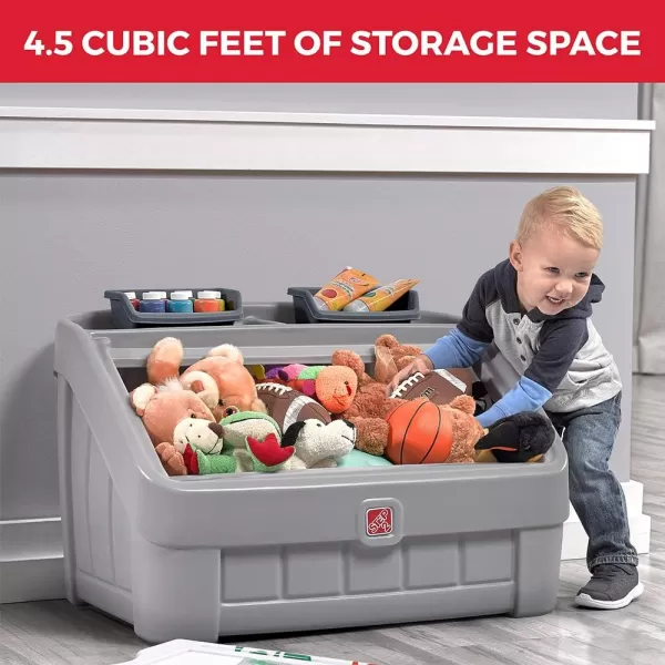 Step2 2-in-1 Toy Box and Easel Lid for Kids, Playroom Storage and Organizer, Lid Coverts to Art Table, Ages 2+ Years Old, Gray