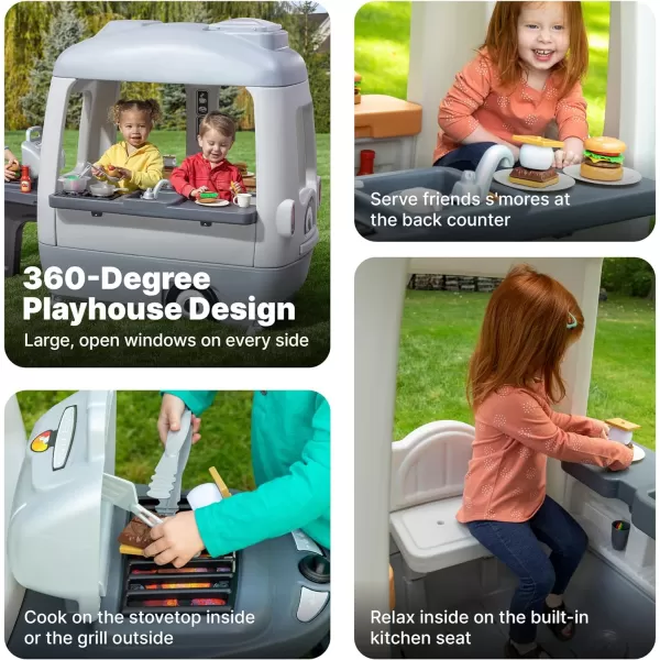 Step2 Adventure Camper Playhouse for Kids, Indoor/Outdoor Playset with Sounds, Toddlers 2+ Years Old, Realistic 50 Piece Camper Toy Accessory Set