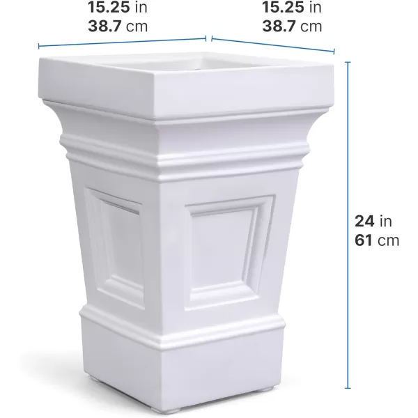 Step2 Atherton Square Planter Box, Outside All-Weather Gardening and Flower Box, For Patio or Front Porch, 2-Pack, Classic White