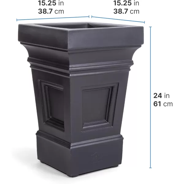 Step2 Atherton Square Planter Box, Outside All-Weather Gardening and Flower Box, For Patio or Front Porch, 2-Pack, Onyx Black
