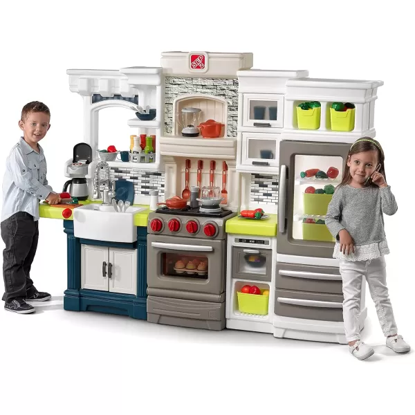 Step2 Elegant Edge Kitchen Set for Kids – Includes 70+ Toy Kitchen Accessories, Interactive Features–50" x 65.75" x 14" &amp; Big Builders Pro Kids Workbench – Includes 45 Toy Workbench Accessories