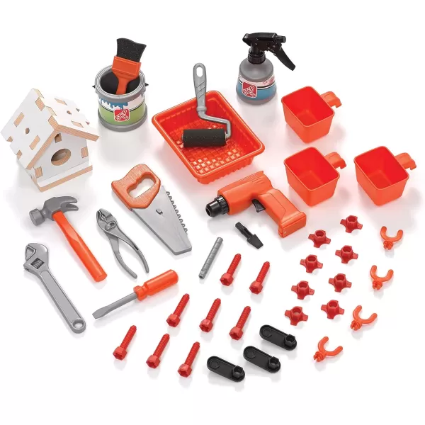 Step2 Elegant Edge Kitchen Set for Kids – Includes 70+ Toy Kitchen Accessories, Interactive Features–50" x 65.75" x 14" &amp; Big Builders Pro Kids Workbench – Includes 45 Toy Workbench Accessories